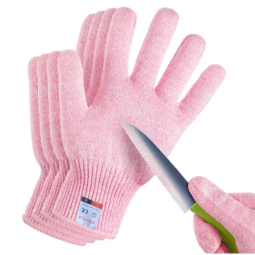 Guantes resistentes a cortes, 2 pares de guantes resistentes a cortes de grado alimenticio, guantes de corte para cocina, pelado de ostras, Rosado