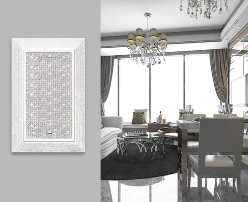 Miniatura 4 de Cubierta para interruptor de luz, con purpurina, bonitas cubiertas de placa de interruptor con diamantes de imitación plateados, textura blanca