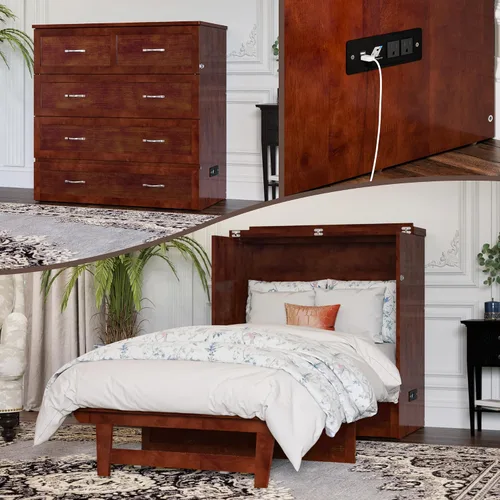 Miniatura 30 de AFI, Northfield Murphy Bed - Baúl de cama Twin XL con colchón de 6", cajón de almacenamiento y cargador USB integrado, ámbar quemado