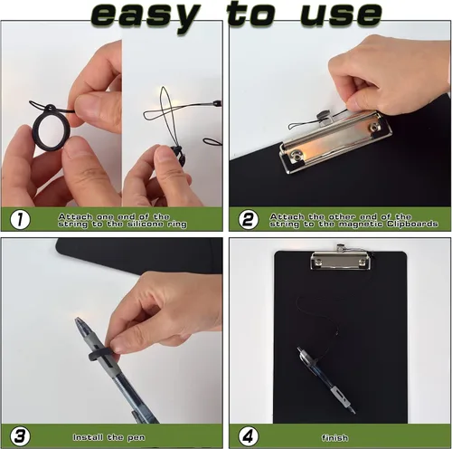 Miniatura 3 de Paquete de 2 portapapeles magnéticos con bolígrafo adjunto, tablero de clip negro con portapapeles de perfil bajo, 9 x 12.5 pulgadas, clip estándar