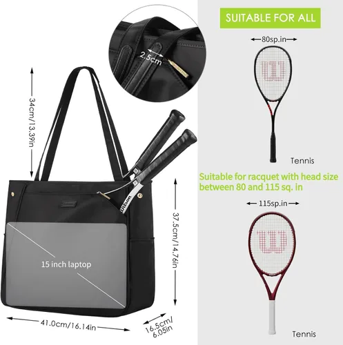 Miniatura 3 de CHICECO Bolsa de tenis para mujer, bolsa de raqueta de tenis grande, bolsa de tenis 2 raquetas, bolsa de pickleball, bolsa de pádel