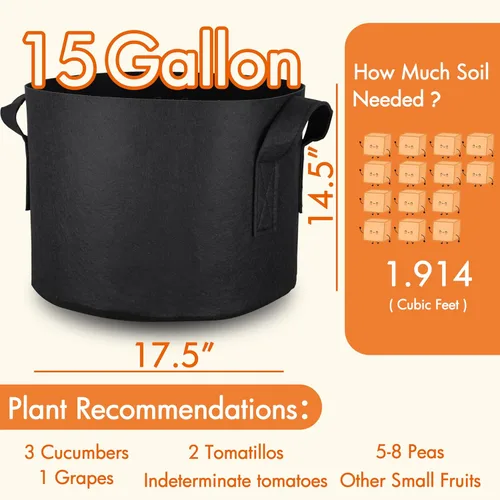 Miniatura 2 de Gardzen Paquete de 10 bolsas de cultivo de 15 galones, bolsas de cultivo de tela gruesa de 10.58 oz con asas, bolsas de cultivo de plantas