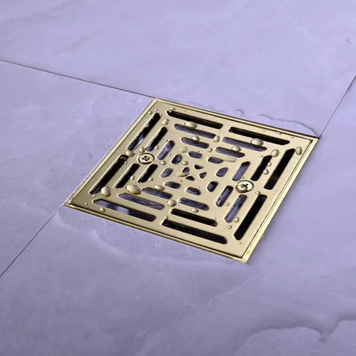 Miniatura 7 de RANDOM Drenaje de ducha de 4 pulgadas cuadrado dorado cepillado con brida de base de PVC ajustable, drenaje de piso de ducha de acero inoxidable