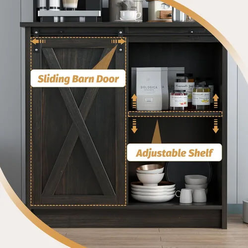 Miniatura 4 de 4ever2buy - Gabinete de café-bar de granja con aparador, gabinete de buffet de 31 pulgadas con puerta corrediza de granero, gabinete de barra
