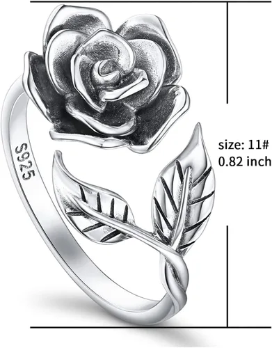 Miniatura 10 de Anillos abiertos ajustables de plata de ley S925, anillo de rosa para mujeres y adolescentes