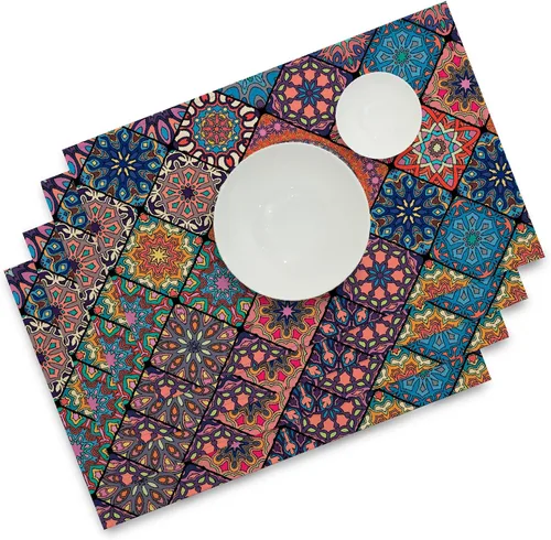 Juego de 4 manteles individuales bohemios y bohemios, vintage, lavables de temporada, para decoración de mesa de comedor (bohemio A, 12 x 18