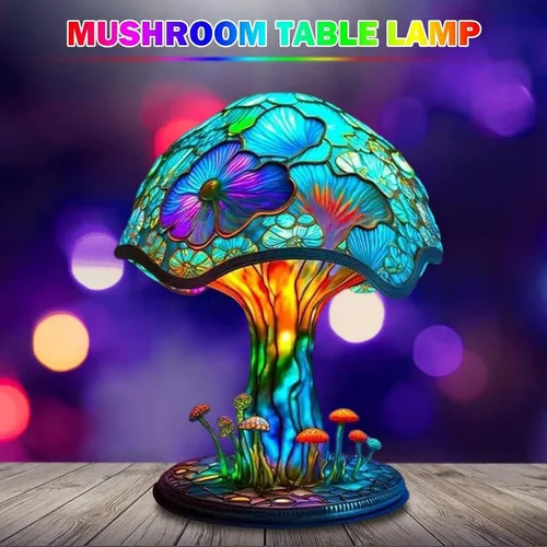 Miniatura 3 de Lámpara de Mesa de Resina de Vidrio Creativa en Forma de Seta, Luz Nocturna Mini de Vidrio Manchado de 5.9 Pulgadas, Decoración Bohemia
