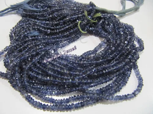 Miniatura 3 de Cuentas facetadas de iolita natural de calidad AA, cuentas de piedras preciosas de iolita genuina de 0.118-0.157 in, hilo de 14 pulgadas de largo