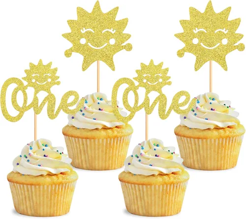 Miniatura 10 de 24 adornos dorados con purpurina para cupcakes con texto en inglés "You are My Sunshine", para baby shower, baby shower, revelación de género