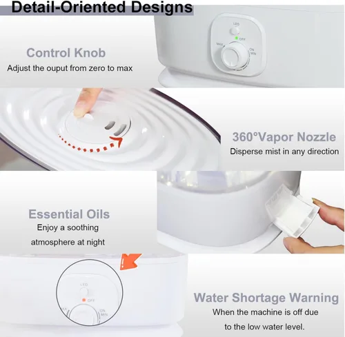Miniatura 6 de Humidificador de 6 L para el dormitorio del hogar, perfecto para habitaciones grandes de 500 pies cuadrados, tiempo de funcionamiento de 60 horas