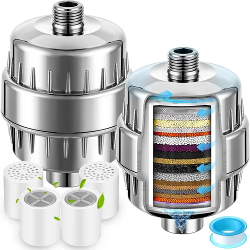 2 filtros de ducha con paquete de 4 filtros de ducha de 20 etapas, suavizante de agua resistente para eliminar el cloro, fluoruro, metales pesados,