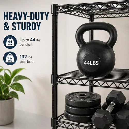 Miniatura 5 de Simple Deluxe 3-Tier Heavy Duty Adjustable Storage Shelf with Wheels, 23.23”W x 13.39”D x 30.31”H, Mobile or Stationary Metal Shelving Unit, Easy