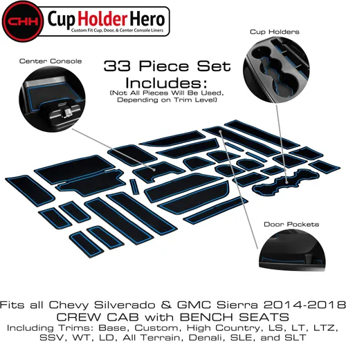Miniatura 3 de CupHolderHero Compatible con Chevy Silverado 1500 y GMC Sierra 2014-2022 – Insertos de portavasos antipolvo antideslizantes personalizados, forros