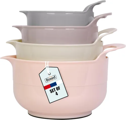 Miniatura 13 de BoxedHome Paquete de 4 Tazones de Mezcla Anidables con Pico Vertedor y Asa, Tazón Grande de Mezcla de Plástico sin BPA Apto para Microondas y Azul