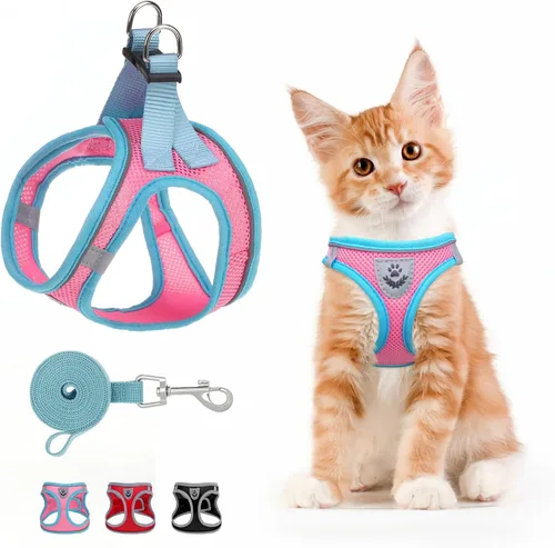 Miniatura 9 de SCENEREAL Juego de arnés y correa para gatos, a prueba de escape, arnés ajustable de malla de aire suave para gatitos para niñas y niños, gatos Negro