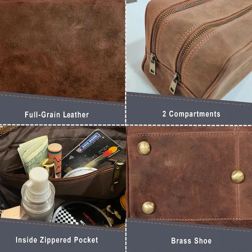 Miniatura 4 de Estuche hecho a mano de piel de búfalo auténtico. Neceser para juego de rasurar y cuidado personal para viaje ~ Regalo para hombres y mujeres.