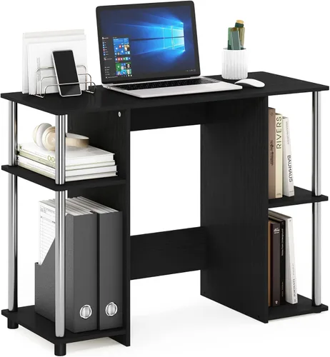 Furinno Jaya - Escritorio de estudio para computadora, americano/acero inoxidable