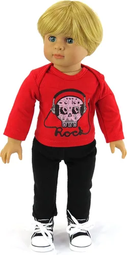 Miniatura 4 de American Fashion World Conjunto de chaleco y pantalones de calavera para niños de 3 piezas para muñecas de 18 pulgadas Calidad premium y diseño