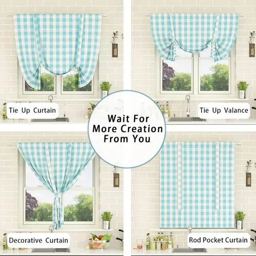 Miniatura 227 de Cenefas de cortina para ventana de 16 pulgadas de largo, 2 paneles de cuadros búfalo, cortinas pequeñas con bolsillo para barra, estilo clásico