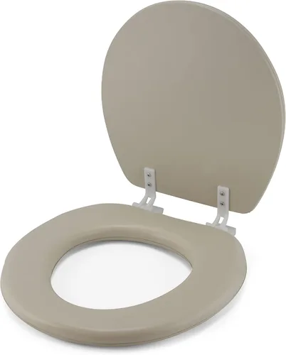 Miniatura 2 de J&V Textiles Asiento de inodoro redondo suave bordado con bisagra fácil de limpiar y cambiar, acolchado (beige)