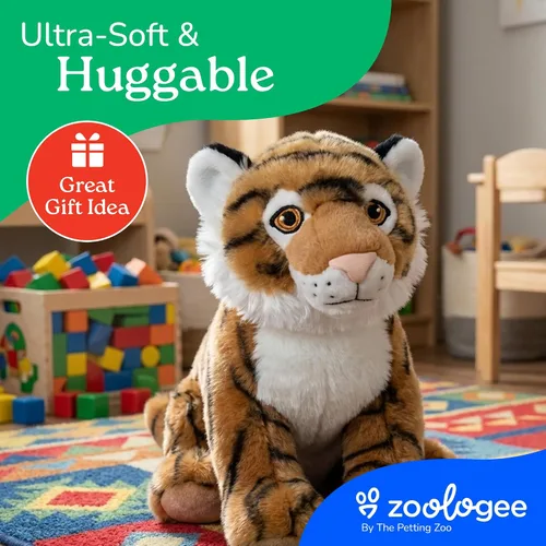 Miniatura 6 de The Petting Zoo Peluche de tigre, regalos para niños, animales de vida silvestre Earth Keeperz, juguete de peluche de tigre a rayas Zoologee, 12