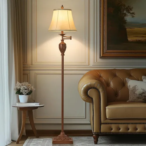 Miniatura 11 de Lámpara de pie LED tradicional con brazo oscilante ajustable de 350°, lámpara de poste vintage con brazo oscilante para sala de estar, dormitorio