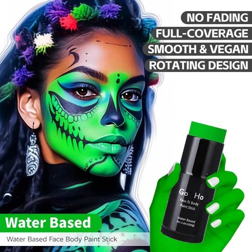 Miniatura 2 de Go Ho Amazon - Barra de pintura facial verde a base de agua, lavable, no tóxica, cobertura completa, pintura corporal en crema para disfraces