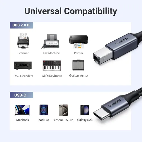 Miniatura 4 de UGREEN Cable de impresora USB C de 3 pies, cable USB B a C de nailon para MacBook Pro/Air, cable MIDI compatible con teclado MIDI, DAC, controlador