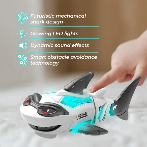 Miniatura 2 de puzgic Juguete de tiburón interactivo con música y luces para niños, cambio de dirección automática, juguete para caminar y gatear para bebés de 3