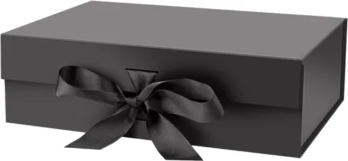 DaiJoob Caja de regalo grande negra con tapa para regalos de 13 x 9 x 4 pulgadas con cinta y cierre magnético (paquete de 1)