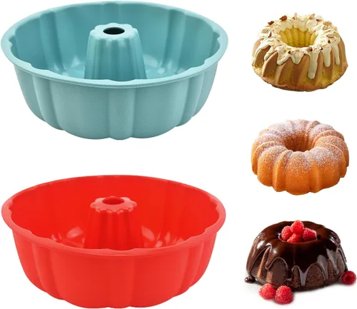 Miniatura 10 de PADELE Paquete de 2 moldes de silicona antiadherentes, 10 pulgadas, moldes de silicona para pasteles, molde para hornear para gelatina, gelatina