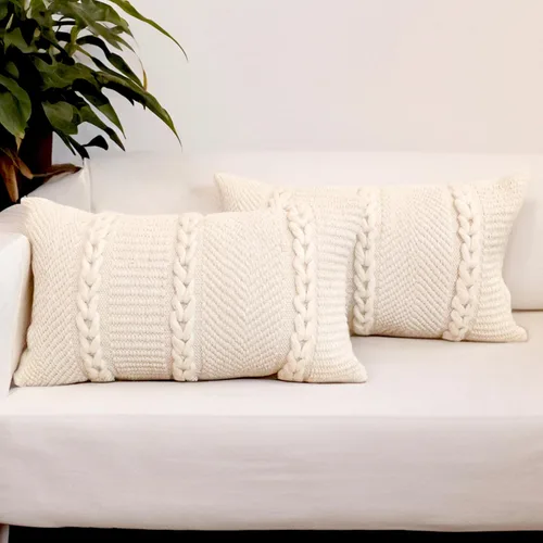Miniatura 9 de Juego de 2 fundas de almohada decorativas grandes de 20 x 20 pulgadas, estilo bohemio, de algodón, para decoración de granja, juego de 2 fundas
