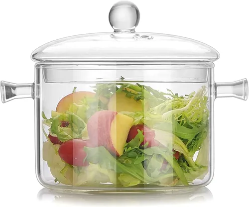 Miniatura 2 de Olla de vidrio de 1600ml con tapa, olla de cocina para estufa y sartén con tapa y asa, olla transparente para cocinar a fuego lento, olla de sopa
