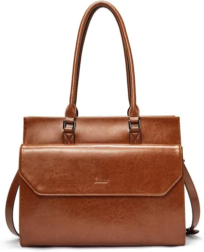 Miniatura 8 de CLUCI Maletín de negocios de cuero de 15.6 pulgadas para mujeres con 2 compartimentos con cremallera bolsa para portátil Oil Wax Leather, Cera