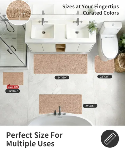 Miniatura 2 de ILANGO Alfombras de Baño Beige 32" × 20" Antideslizantes y Súper Absorbentes Extra Gruesas Suaves, Alfombra de Baño Lavable para Piso, Alfombra