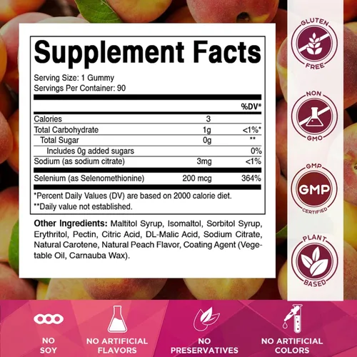 Miniatura 2 de Vitamatic Gomitas de selenio sin levadura de 200 mcg como suplemento de selenometionina mineral esencial con absorción superior, 90 gomitas a base