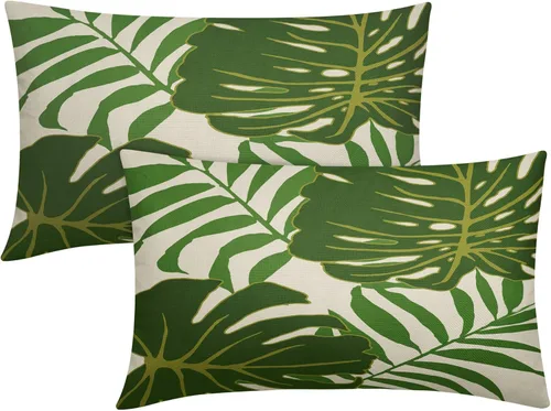 Miniatura 13 de Juego de 2 fundas de almohada de hojas verdes tropicales de 18 x 18 pulgadas, modernas hojas de palmera botánicas decorativas para exteriores