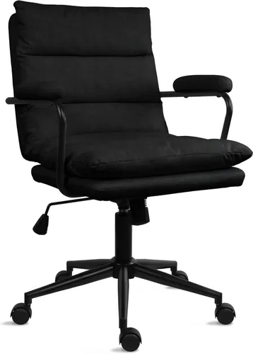 Miniatura 5 de 2xhome Juego de 2 modernas sillas de oficina con respaldo medio, asiento y respaldo acolchados Silla de dibujo tapizada de tela suave Diseño