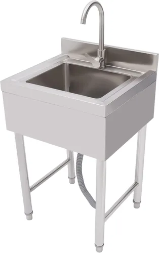 Miniatura 16 de Fregadero de cocina de restaurante comercial independiente de acero inoxidable con soporte, preparación de cocina y lavabo de mano para el hogar