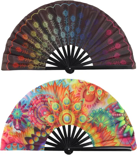 Paquete de 2 ventiladores de mano plegables grandes para hombres/mujeres, ventilador de mano Rave Clack para baile, fiesta de discoteca, playa,