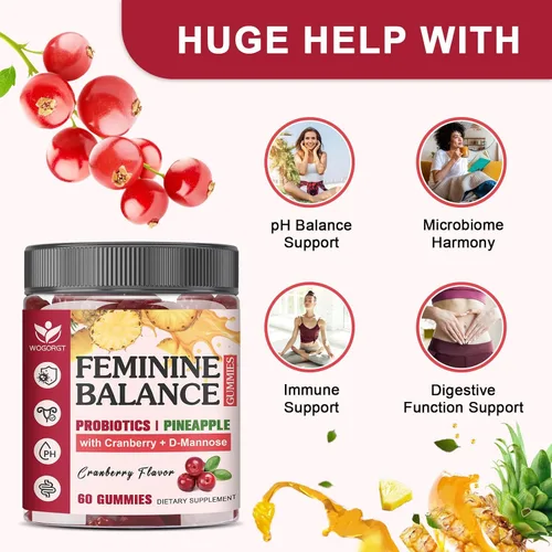 Miniatura 3 de Gomitas de equilibrio femenino para mujer, salud vaginal, apoyo al equilibrio del pH, gomitas probióticas de piña para mujeres con extracto