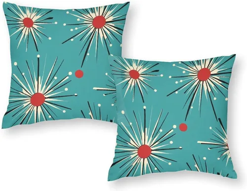 Miniatura 9 de Paquete de 2 fundas de almohada abstractas Art Deco para sala de estar, fundas de almohada retro de mediados de siglo con patrón atómico para sofá