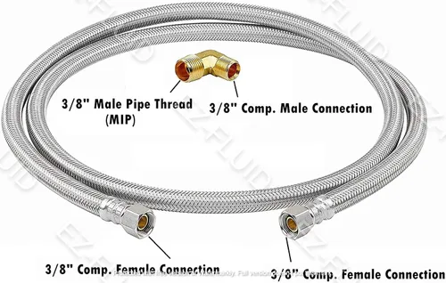 Miniatura 2 de EZ-Fluid LeadFree Manguera de acero inoxidable para lavavajillas de 48 pulgadas para conectores de manguera de agua fría/caliente, 3/8 pulgadas