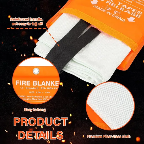 Miniatura 3 de Macarrie Paquete de 10 mantas de emergencia contra incendios de 39 x 39 pulgadas para el hogar, cocina, manta de supresión de seguridad de fibra