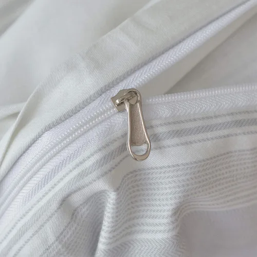 Miniatura 7 de Juego de funda de edredón tamaño individual, 100% algodón, estampado a rayas blanco/gris claro, ropa de cama de 3 piezas con cierre de cremallera