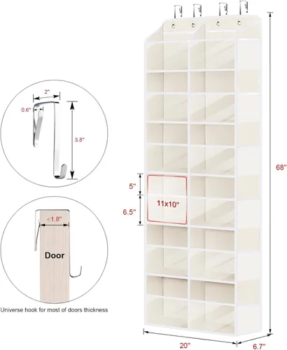 Miniatura 2 de Univivi Organizador para colgar sobre la puerta, 6 niveles detrás de la puerta con bolsillos profundos transparentes, organizador colgante para Beige