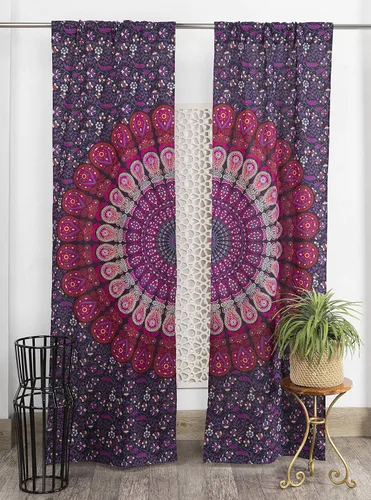 Miniatura 14 de Popular Handicrafts - Paneles de cortina estilo Indio Hippie Bohemio Hermosa Mandala Multicolor Azul Pavo Real