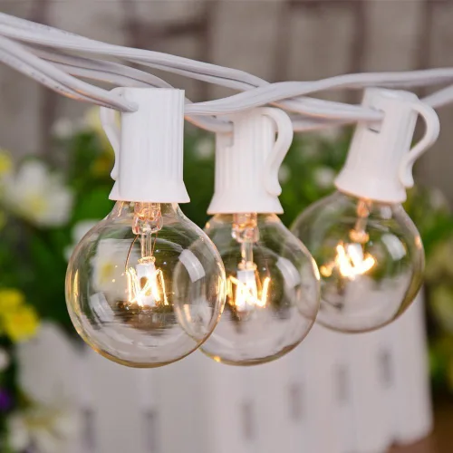 Miniatura 8 de SUNSGNE Guirnalda de luces de patio de 100 pies, luces de cadena G40 para exteriores con 105 bombillas Edison de globo transparente (5 de repuesto)