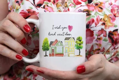 Miniatura 4 de Fonhark - Taza de café con texto en inglés "I Wish You Lived Next Door Houses", con texto en inglés "Bestie Best Friend", taza de café novedosa