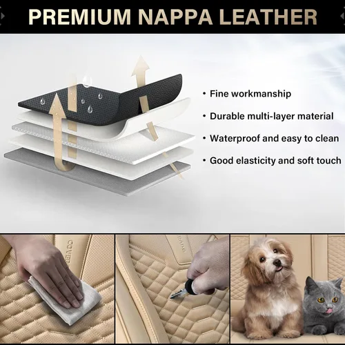Miniatura 5 de Coverado Fundas de asiento delantero, 2 piezas de fundas de asiento universales para automóviles, de piel de napa transpirable, impermeable, Beige